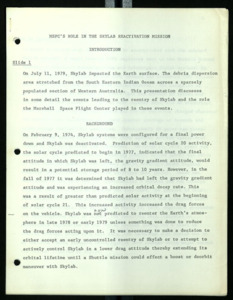 "MSFC'S ROLE IN THE SKYLAB REACTIVATION MISSION."