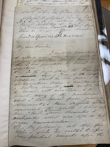 Picture of "The sixth letter from John Frederic Daniell to Michael Faraday" on the constant battery (first page)<br /><br />
