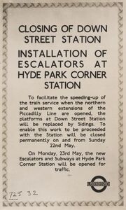 Closing of Down Street station