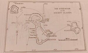 Map of the HMS Endeavor's path in Society Islands