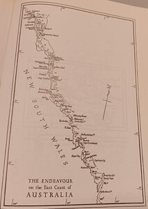 Map of the HMS Endeavour's path through the coast of New South Wales.