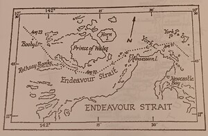 Map of the HMS Endeavour's path through the Endeavour Strait.