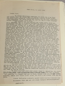 Typed letter in Deutsch from Ruth Heimburg to her Father, April 1949.