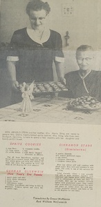  Huntsville Times article featuring Mrs. Arnold Stein (Martha) and her mother (Maria) making German Spritz cookies. December 1957.