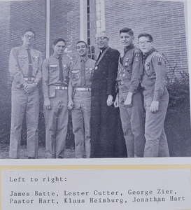 Pastor Hart and a group of boy scouts from the St. Marks Lutheran Church. 