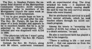 Rev.  A. Stephen Pieters Speaks about AIDS and his faith