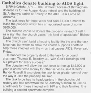 Catholics donate building to AIDS Fight