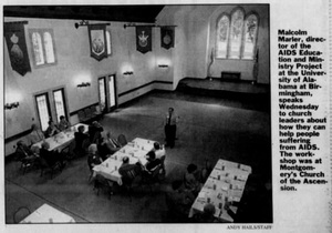 Malcolm Marler speaking to church leaders at Montgomery's Church of the Ascension. 