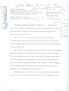 NASA Announcement of Plans to Launch First Orbital Workshop.