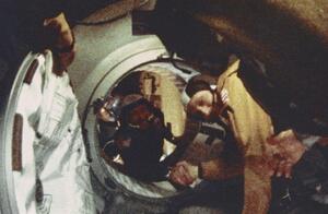 "Handshake in Space" (Apollo-Soyuz: U.S. and Soviet rendezvous in space)