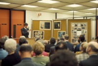 David Christensen speaking at the dedication of the Willy Ley Collection at the UAH Library.