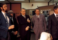 Jean Perrault, Arthur Rudolph, Wernher von Braun, and Ben Graves at the dedication of the Willy Ley Collection at the UAH Library.