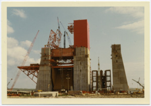 View of a test stand under construction at Redstone Arsenal.