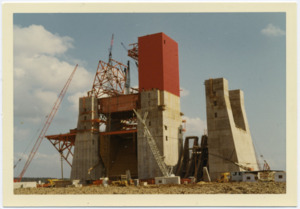 View of a test stand under construction at Redstone Arsenal.