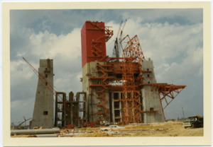 View of a test stand under construction at Redstone Arsenal.