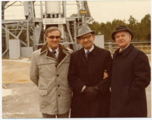 Bernhard Tessmann, at right, with companions at the Redstone Test Stand.