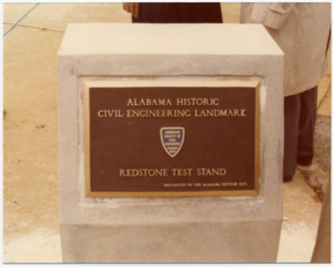 Alabama Historic Civil Engineering Landmark plaque at the Redstone Test Stand.