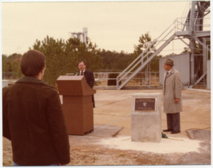 William R. Lucas speaks at the Redstone Test Stand landmark ceremony.