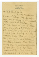 Letter to Ella Davis from H. T. Mays.