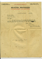 Letter to E. L. Love from G. E. Baxter of Baxter Brothers Contractors and Builders.