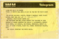 Telegram from the White House to William and Berta Mrazek in Huntsville, Alabama.