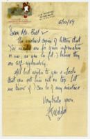 Handwritten letter to Robert K. Bell from J. B. Webster.