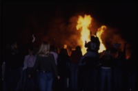 UAH students enjoy the 2001 Homecoming bonfire.