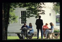 Students studying outside Union Grove Gallery.