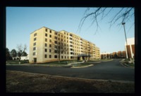 View of Central Campus Residence Hall looking toward the library.