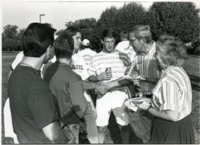 UAH President Frank Franz with students.