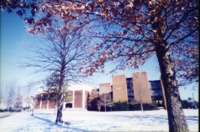 View of the UAH Library in the snow.
