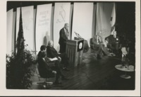 Panelists onstage at the SALT II and American Security Conference held at the Von Braun Civic Center in Huntsville, Alabama.