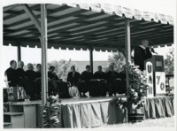 View of the commencement stage during Eric Sevareid's speech.