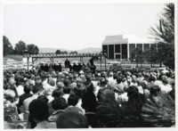 View of the crowd and stage at 1970 commencement.