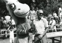 UAH mascot Charger Blue at an event.