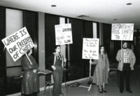 UAH students protest the draft in Wilson Hall.