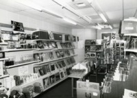 Record albums and other merchandise for sale at the UAH bookstore.