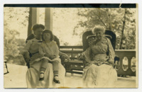 Postcard of a woman, possibly Virginia Clay-Clopton, and companions.