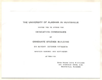 Invitation to the dedication of the UAH Graduate Studies Building.