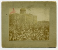 Crowd gathered at the capitol building in Denver, Colorado.