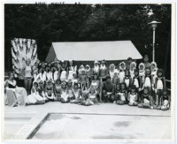 Photo of the cast of a production of Snow White at the Monte Sano community pool.