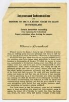 "Important Information for Members of the U.S. Armed Forces on Leave in Switzerland."