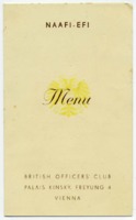 British Officers' Club lunch and dinner menus.