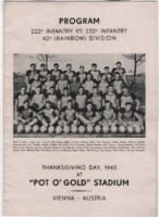 "Program, 222d Infantry vs 232d Infantry, 42d (Rainbow) Division. Thanksgiving Day, 1945 at 'Pot o' Gold' Stadium, Vienna, Austria."