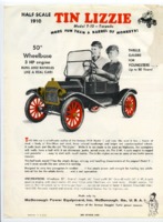 Flier advertising the "Half Scale 1910 Tin Lizzie Model T-10-Torpedo" and "The Buckboard Model 60" model cars.