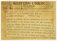 Western Union Telegram from Tom Hayes to Hubert Mitchell.