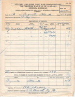"Conductor's Report of Army, Navy Or Marine Personnel Carried" from the Atlanta and West Point Rail Road Company.