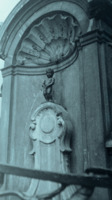 View of the Manneken Pis statue in Brussels, Belgium.