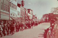 School children march in a parade on the east side of Courthouse Square in downtown Huntsville.