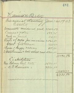 Harrison Brothers assets and liabilities page, January 1903.